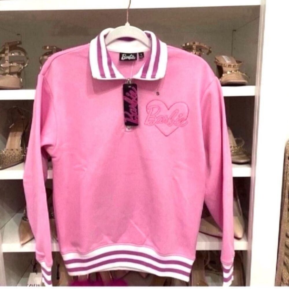 Barbie Women's Pink and White Jumper Size L
